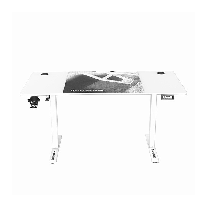 ULTRADESK Biurko dla gracza LEVEL V2 WHITE, 140x68cm, 72-117cm, elektycznie regulowany, z podkładką pod mysz XXL, 
