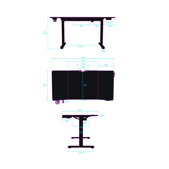 ULTRADESK Biurko dla gracza LEVEL V2 WHITE, 140x68cm, 72-117cm, elektycznie regulowany, z podkładką pod mysz XXL, 