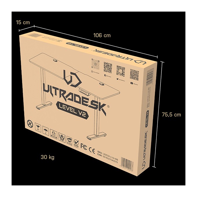 ULTRADESK Biurko dla gracza LEVEL V2 WHITE, 140x68cm, 72-117cm, elektycznie regulowany, z podkładką pod mysz XXL, 