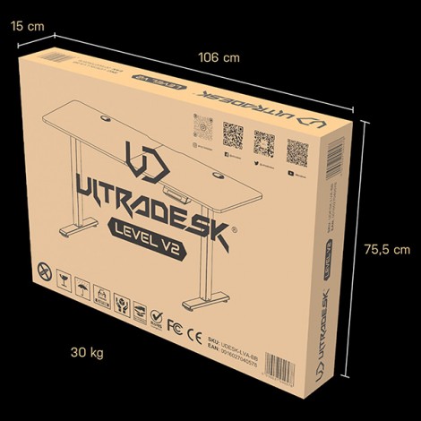ULTRADESK Biurko dla gracza LEVEL V2 WHITE, 140x68cm, 72-117cm, elektycznie regulowany, z podkładką pod mysz XXL, 