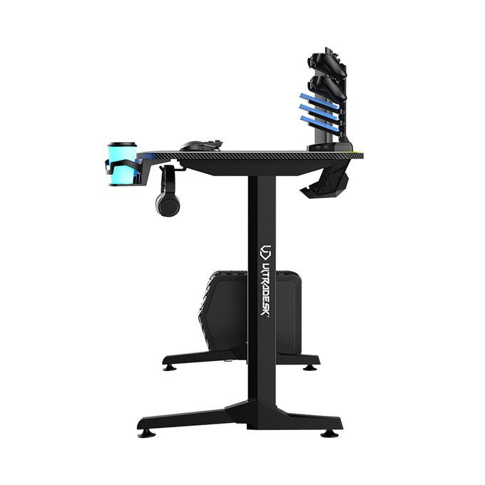 ULTRADESK Biurko dla gracza FRAG - GOLD V3, 140x60 cm, 76 cm, z podkładką pod mysz, uchwyt na słuchawki i napój