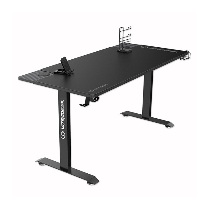 ULTRADESK Biurko dla gracza MOMENTUM - Black, 152,5x70 cm, 75,5 cm, z podkładką pod mysz XXL, uchwyt do słuchawek, na 