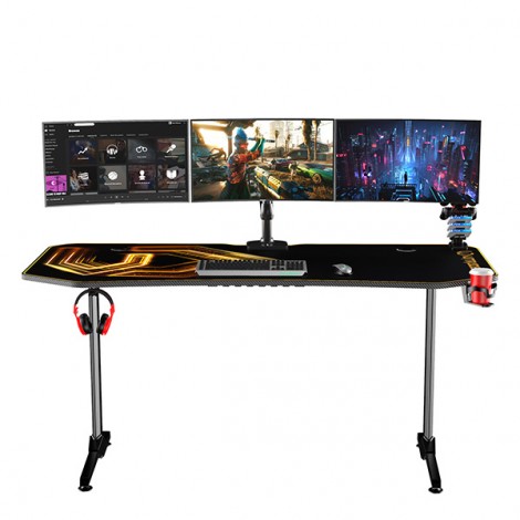ULTRADESK Biurko dla gracza FRAG XXL GOLD, 160 x 75 cm, 75 cm, uchwyty na słuchawki i napoje, z podkładką XXL na 