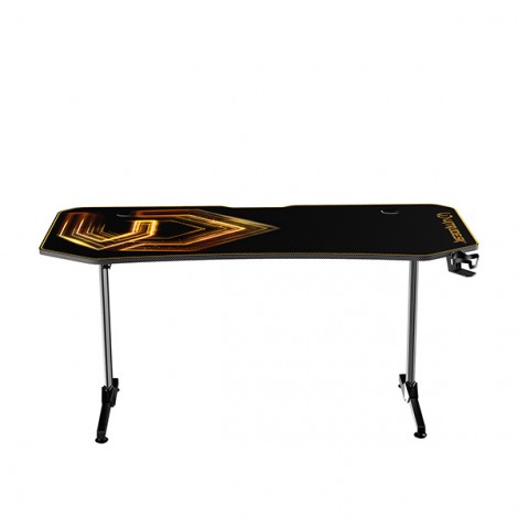ULTRADESK Biurko dla gracza FRAG XXL GOLD, 160 x 75 cm, 75 cm, uchwyty na słuchawki i napoje, z podkładką XXL na 