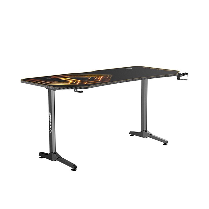ULTRADESK Biurko dla gracza FRAG XXL GOLD, 160 x 75 cm, 75 cm, uchwyty na słuchawki i napoje, z podkładką XXL na 