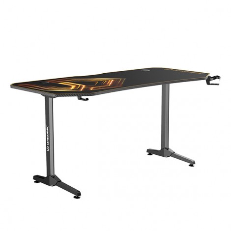 ULTRADESK Biurko dla gracza FRAG XXL GOLD, 160 x 75 cm, 75 cm, uchwyty na słuchawki i napoje, z podkładką XXL na 