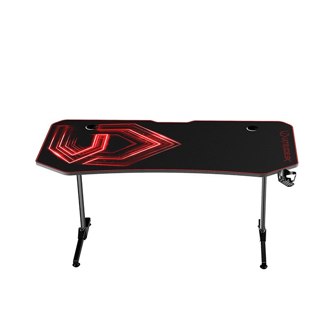 ULTRADESK Biurko dla gracza FRAG XXL RED, 160 x 75 cm, 75 cm, uchwyty na słuchawki i napoje, z podkładką XXL na cały 