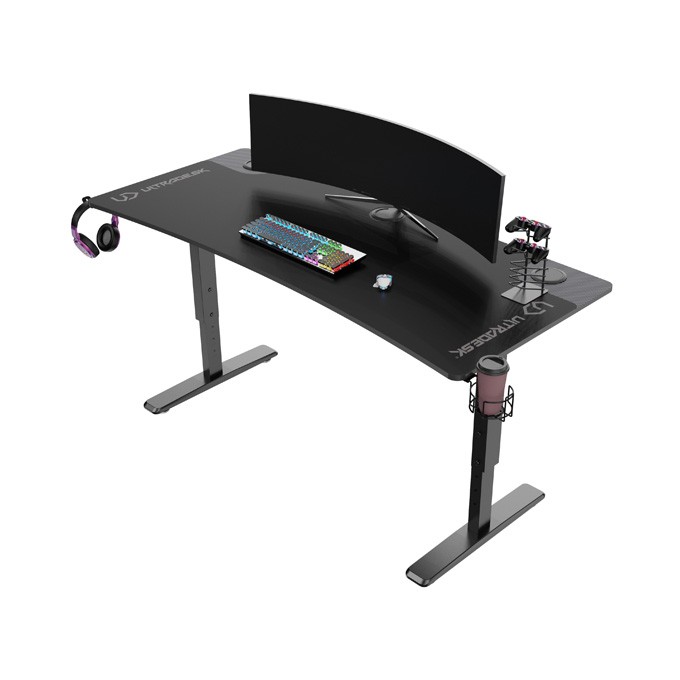 ULTRADESK Biurko dla gracza Ultradesk CRUISER BLACK, 160x70 cm, 66-82 cm, uchwyt na słuchawki, 3 otwory na kable, 