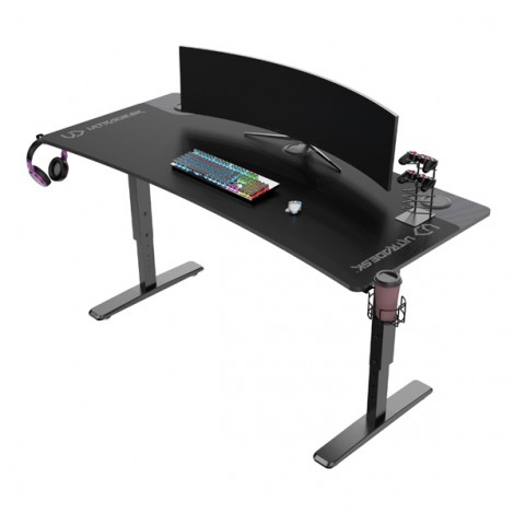 ULTRADESK Biurko dla gracza Ultradesk CRUISER BLACK, 160x70 cm, 66-82 cm, uchwyt na słuchawki, 3 otwory na kable, 