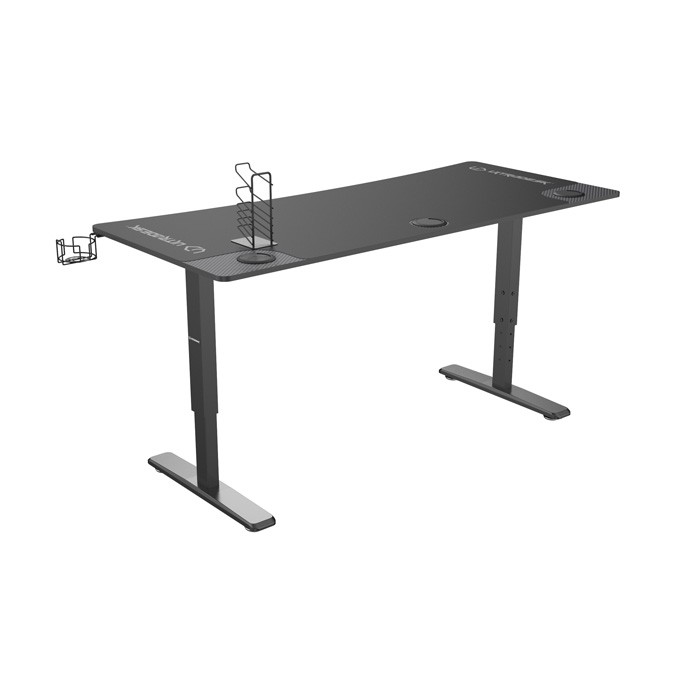 ULTRADESK Biurko dla gracza Ultradesk CRUISER BLACK, 160x70 cm, 66-82 cm, uchwyt na słuchawki, 3 otwory na kable, 
