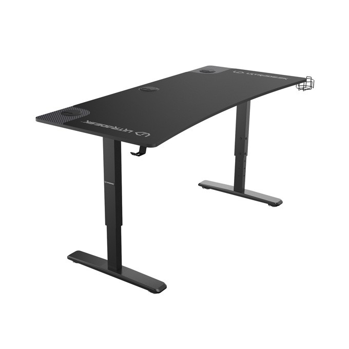 ULTRADESK Biurko dla gracza Ultradesk CRUISER BLACK, 160x70 cm, 66-82 cm, uchwyt na słuchawki, 3 otwory na kable, 