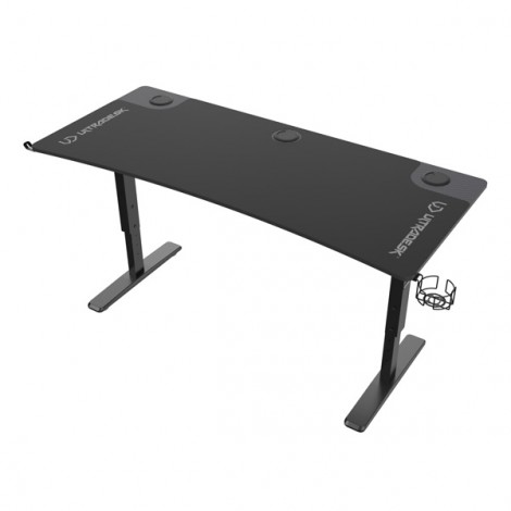 ULTRADESK Biurko dla gracza Ultradesk CRUISER BLACK, 160x70 cm, 66-82 cm, uchwyt na słuchawki, 3 otwory na kable, 