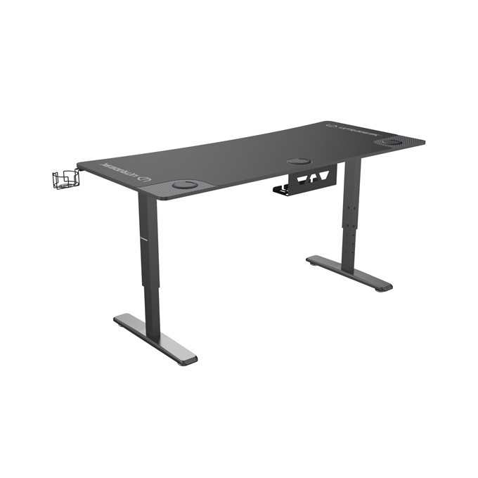 ULTRADESK Biurko dla gracza Ultradesk CRUISER BLACK, 160x70 cm, 66-82 cm, uchwyt na słuchawki, 3 otwory na kable, 