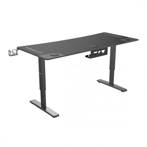 ULTRADESK Biurko dla gracza Ultradesk CRUISER BLACK, 160x70 cm, 66-82 cm, uchwyt na słuchawki, 3 otwory na kable, 