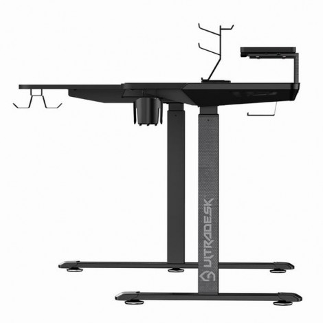 ULTRADESK Biurko dla gracza WINGER - czarny, 111x155x60 cm, 75-122 cm, elektycznie regulowany, podświetlenie RGB, 