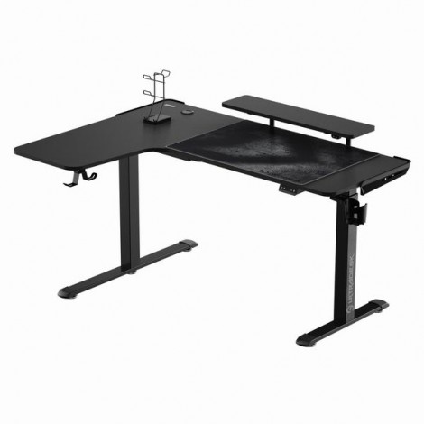 ULTRADESK Biurko dla gracza WINGER - czarny, 111x155x60 cm, 75-122 cm, elektycznie regulowany, podświetlenie RGB, 