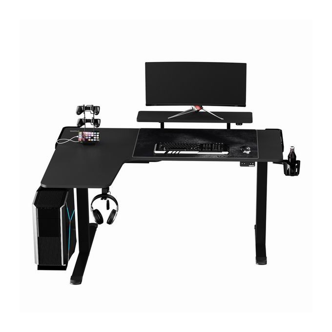 ULTRADESK Biurko dla gracza WINGER - czarny, 111x155x60 cm, 75-122 cm, elektycznie regulowany, podświetlenie RGB, 
