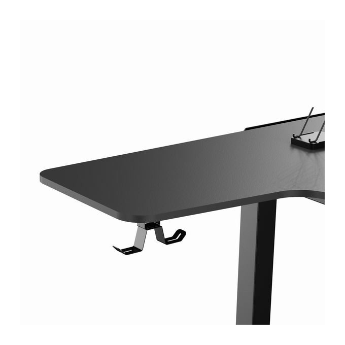 ULTRADESK Biurko dla gracza WINGER - czarny, 111x155x60 cm, 75-122 cm, elektycznie regulowany, podświetlenie RGB, 