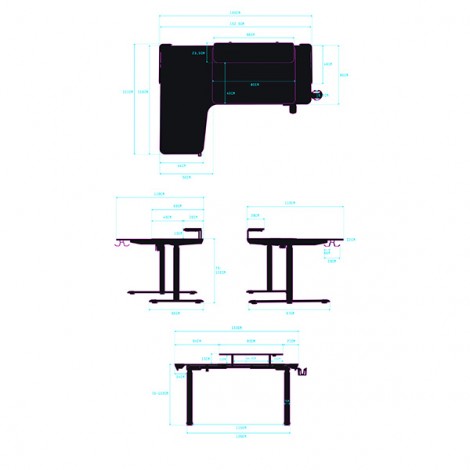 ULTRADESK Biurko dla gracza WINGER - czarny, 111x155x60 cm, 75-122 cm, elektycznie regulowany, podświetlenie RGB, 