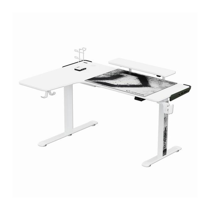 ULTRADESK Biurko dla gracza WINGER - biały, 111x155x60 cm, 75-122 cm, elektycznie regulowany, podświetlenie RGB, 