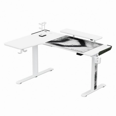ULTRADESK Biurko dla gracza WINGER - biały, 111x155x60 cm, 75-122 cm, elektycznie regulowany, podświetlenie RGB, 