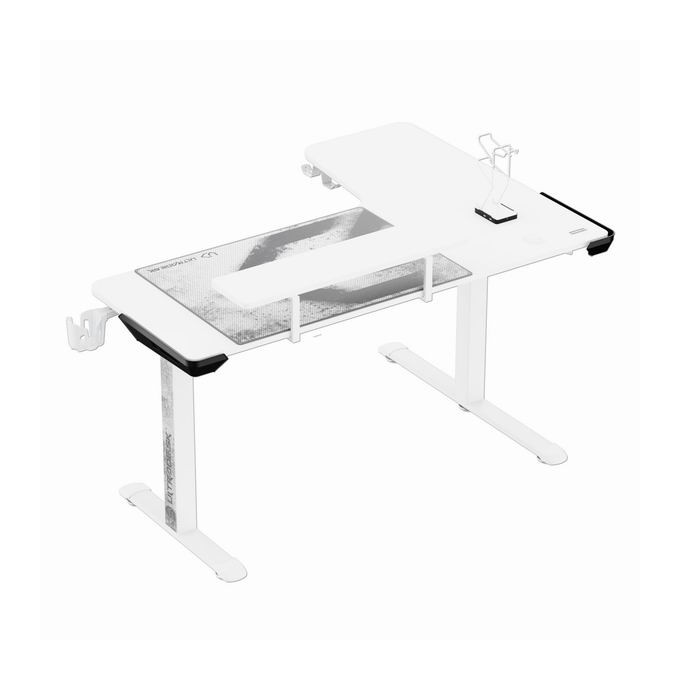 ULTRADESK Biurko dla gracza WINGER - biały, 111x155x60 cm, 75-122 cm, elektycznie regulowany, podświetlenie RGB, 