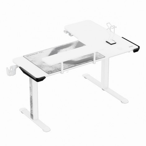ULTRADESK Biurko dla gracza WINGER - biały, 111x155x60 cm, 75-122 cm, elektycznie regulowany, podświetlenie RGB, 