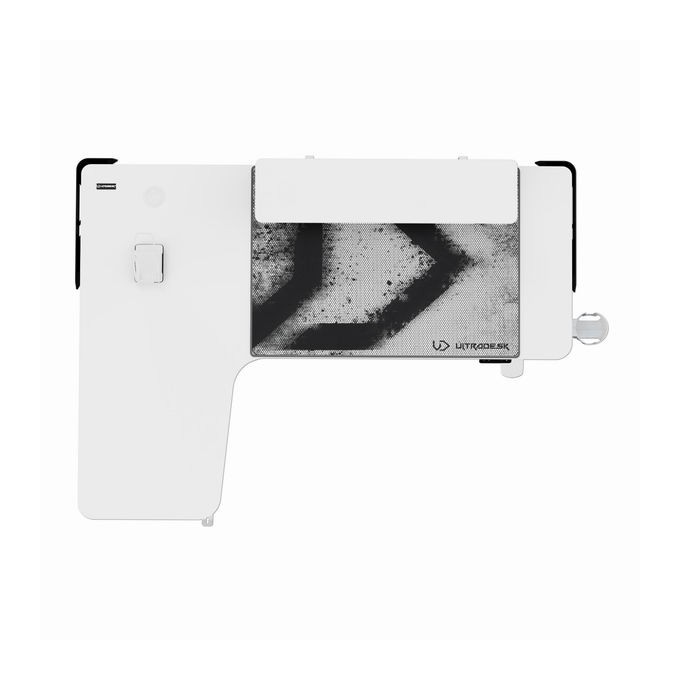 ULTRADESK Biurko dla gracza WINGER - biały, 111x155x60 cm, 75-122 cm, elektycznie regulowany, podświetlenie RGB, 