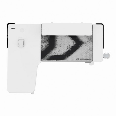 ULTRADESK Biurko dla gracza WINGER - biały, 111x155x60 cm, 75-122 cm, elektycznie regulowany, podświetlenie RGB, 