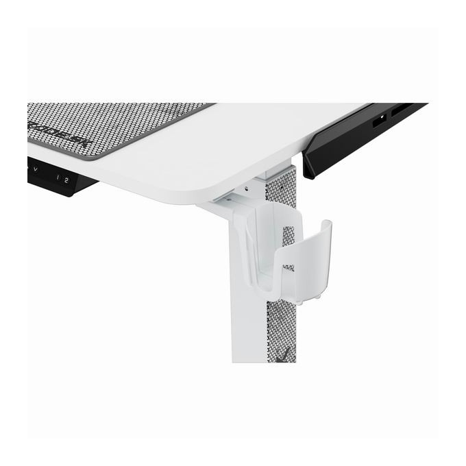ULTRADESK Biurko dla gracza WINGER - biały, 111x155x60 cm, 75-122 cm, elektycznie regulowany, podświetlenie RGB, 