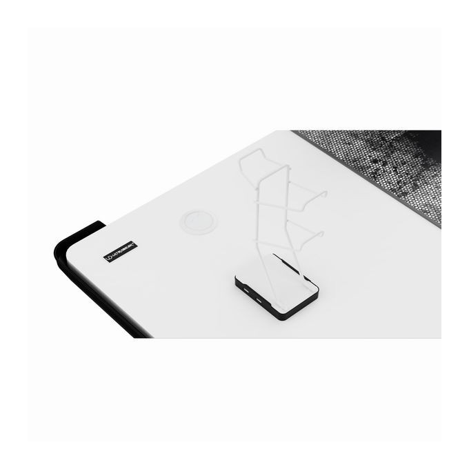 ULTRADESK Biurko dla gracza WINGER - biały, 111x155x60 cm, 75-122 cm, elektycznie regulowany, podświetlenie RGB, 