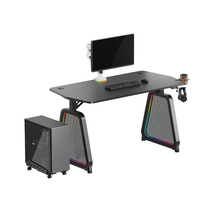 ULTRADESK Biurko dla gracza BOOSTER, 136x70,5 cm, 75 cm, podświetlenie RGB, uchwyt na słuchawki i napój