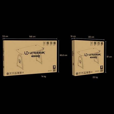 ULTRADESK Biurko dla gracza BOOSTER, 136x70,5 cm, 75 cm, podświetlenie RGB, uchwyt na słuchawki i napój