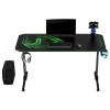 ULTRADESK Biurko dla gracza FRAG - GREEN V3, 140x60 cm, 76 cm, z podkładką pod mysz, uchwyt na słuchawki i napój