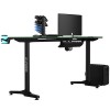 ULTRADESK Biurko dla gracza FRAG - GREEN V3, 140x60 cm, 76 cm, z podkładką pod mysz, uchwyt na słuchawki i napój