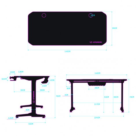 ULTRADESK Biurko dla gracza FRAG - GREEN V3, 140x60 cm, 76 cm, z podkładką pod mysz, uchwyt na słuchawki i napój