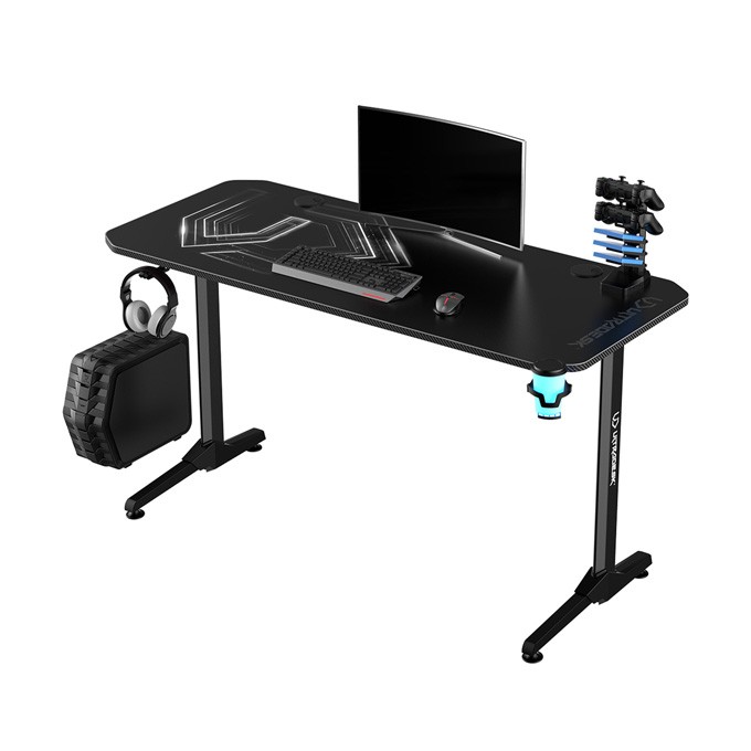ULTRADESK Biurko dla gracza FRAG - WHITE V3, 140x60 cm, 76 cm, z podkładką pod mysz, uchwyt na słuchawki i napój