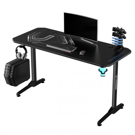 ULTRADESK Biurko dla gracza FRAG - WHITE V3, 140x60 cm, 76 cm, z podkładką pod mysz, uchwyt na słuchawki i napój