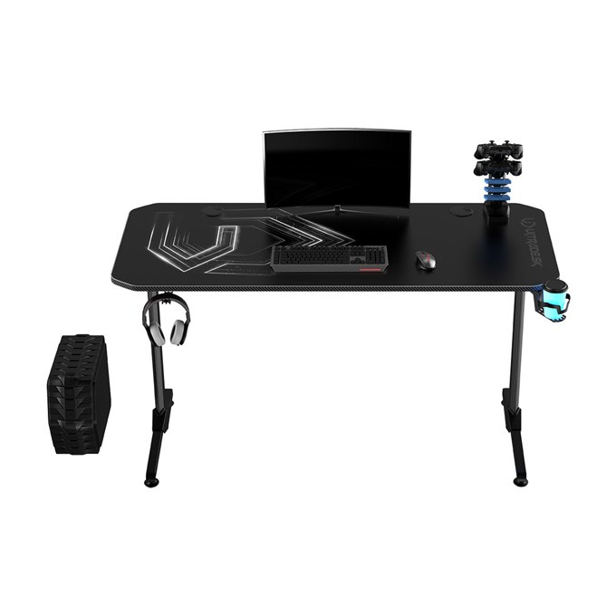 ULTRADESK Biurko dla gracza FRAG - WHITE V3, 140x60 cm, 76 cm, z podkładką pod mysz, uchwyt na słuchawki i napój