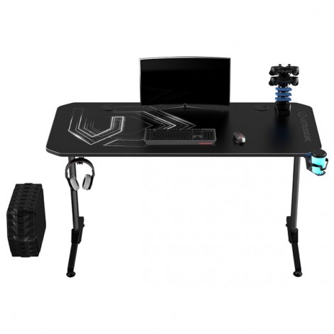 ULTRADESK Biurko dla gracza FRAG - WHITE V3, 140x60 cm, 76 cm, z podkładką pod mysz, uchwyt na słuchawki i napój