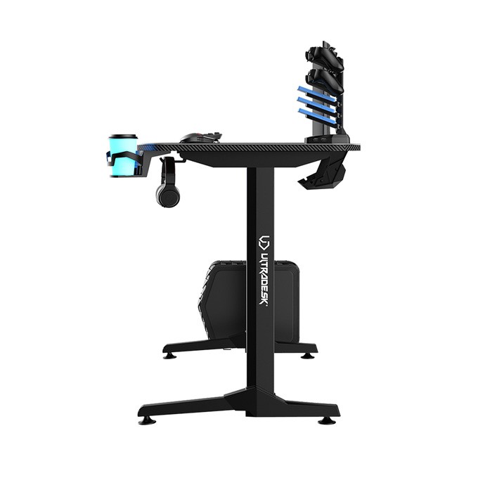 ULTRADESK Biurko dla gracza FRAG - WHITE V3, 140x60 cm, 76 cm, z podkładką pod mysz, uchwyt na słuchawki i napój
