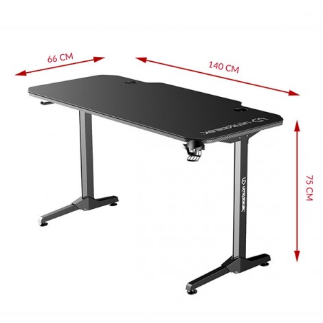 ULTRADESK Biurko dla gracza FRAG - WHITE V3, 140x60 cm, 76 cm, z podkładką pod mysz, uchwyt na słuchawki i napój