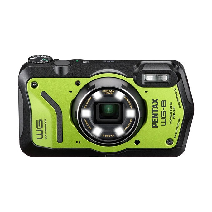 Aparat WG8 Green kompaktní, 5 - 25 mm (odpowiednik formatu 35 mm) Pentax, 20Mpx, CMOS, 01501, czarno-zielony, bardzo 