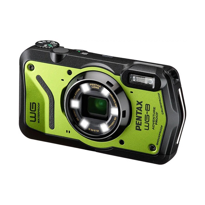 Aparat WG8 Green kompaktní, 5 - 25 mm (odpowiednik formatu 35 mm) Pentax, 20Mpx, CMOS, 01501, czarno-zielony, bardzo 