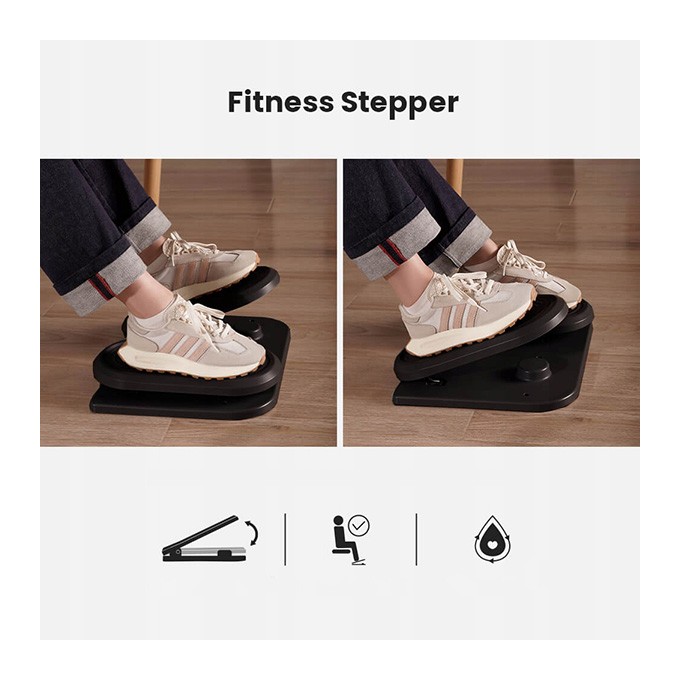 Podstawa ergonomiczna pod nogi, fitness stepper, czarny, stal, 20 kg nośność, Powerton, strukturalna powierzchnia