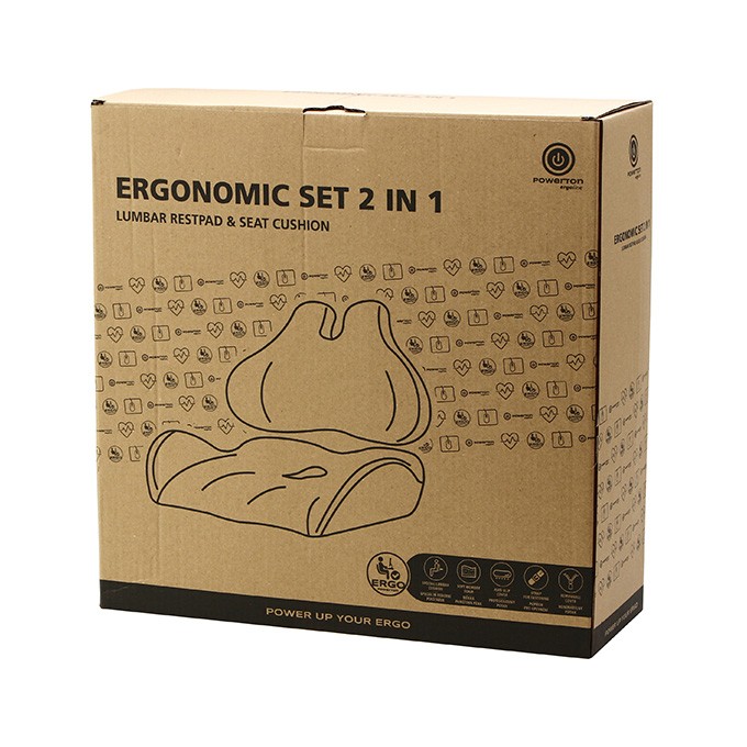 Zestaw poduszka lędźwiowa i poduszka siedziska, ergonomiczna, antracytowy, pianka z efektem pamięci, Powerton