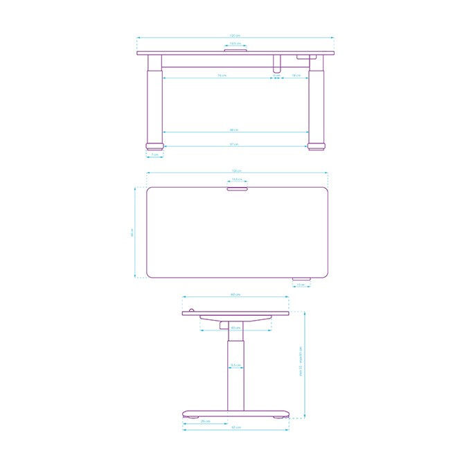 Biurko dla dzieci, elektycznie regulowany, 120X60 cm, 55-81 cm, PULSAR, czarny, ULTRADESK