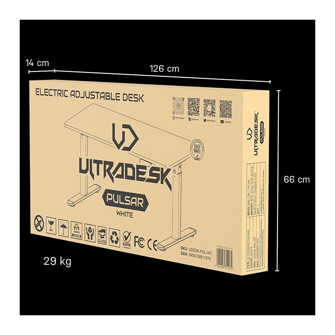 Biurko dla dzieci, elektycznie regulowany, 120X60 cm, 55-81 cm, PULSAR, czarny, ULTRADESK