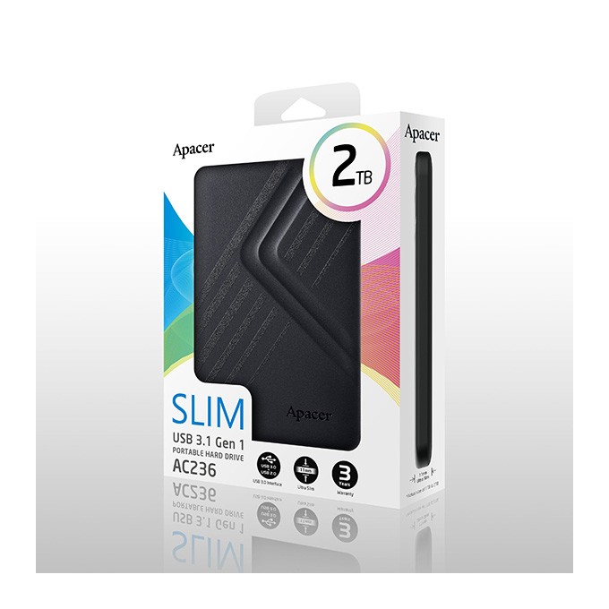Apacer zewnętrzny dysk twardy, AC236, 2.5", USB 3.0 (3.2 Gen 1), 2TB, AP2TBAC236B-1, czarny