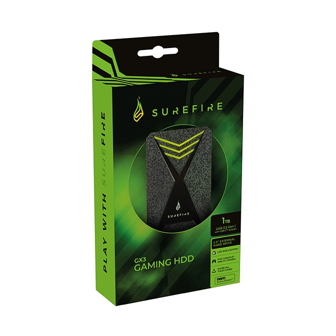 Surefire zewnętrzny dysk twardy, GX3 Gaming, 2.5", USB 3.0 (3.2 Gen 1), 1TB, 53681, czarny, HDD